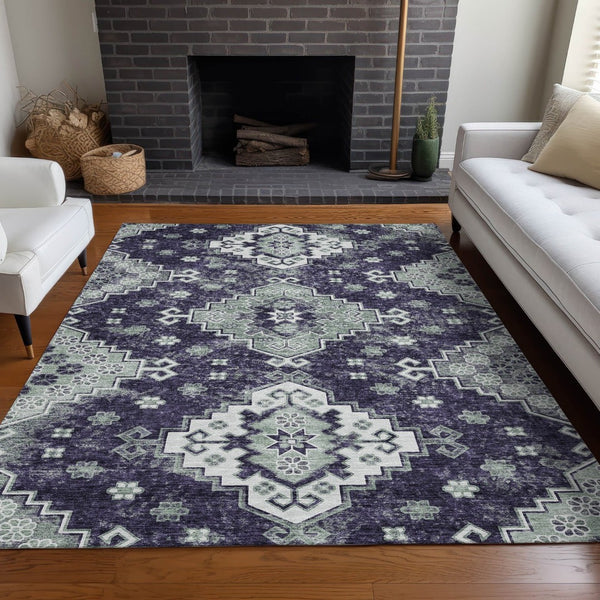 HomeRoots 8' X 10' Elegant Purple, Ivory & Sage Medallion Area Rug - Washable, UV Protected & Family-Friendly 667388