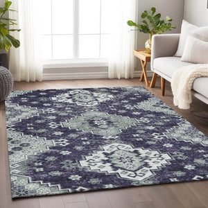 HomeRoots 8' X 10' Elegant Purple, Ivory & Sage Medallion Area Rug - Washable, UV Protected & Family-Friendly 667388