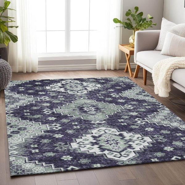 HomeRoots 8' X 10' Elegant Purple, Ivory & Sage Medallion Area Rug - Washable, UV Protected & Family-Friendly 667388