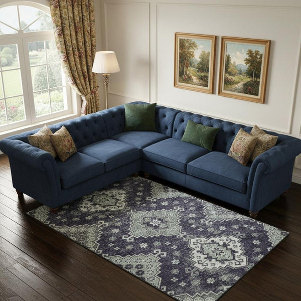 HomeRoots 8' X 10' Elegant Purple, Ivory & Sage Medallion Area Rug - Washable, UV Protected & Family-Friendly 667388