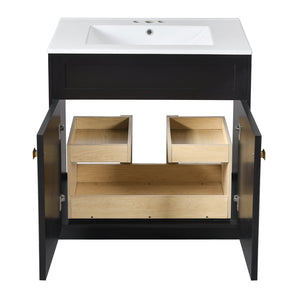 English Elm 30'' Modern Bathroom Vanity With Ceramic Sink, Soft-Close Doors, Gold Handles & Ample Storage Space N710P194898B