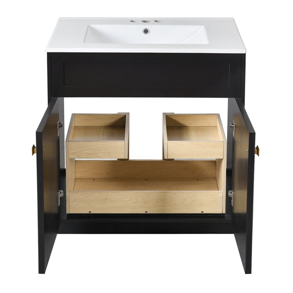 English Elm 30'' Modern Bathroom Vanity With Ceramic Sink, Soft-Close Doors, Gold Handles & Ample Storage Space N710P194898B