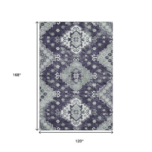 HomeRoots 10' X 14' Stylish Purple Ivory Sage Medallion Area Rug - Durable, Washable, UV Protected for Homes 667390