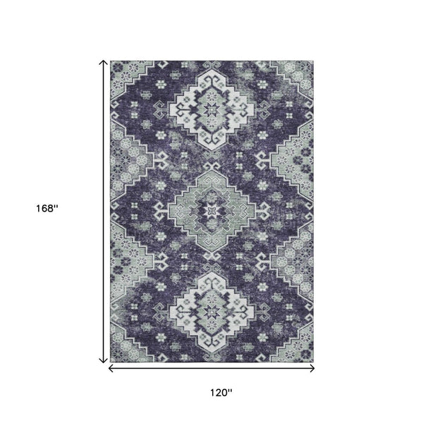 HomeRoots 10' X 14' Stylish Purple Ivory Sage Medallion Area Rug - Durable, Washable, UV Protected for Homes 667390