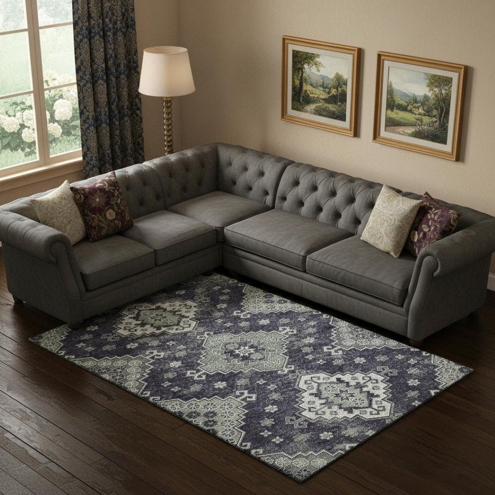 HomeRoots 10' X 14' Stylish Purple Ivory Sage Medallion Area Rug - Durable, Washable, UV Protected for Homes 667390