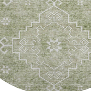 HomeRoots 8' Artichoke Green Medallion Round Rug - Washable, UV-Protected, Durable & Stylish for Any Space 667393