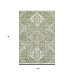 HomeRoots 8' X 10' Artichoke Green Medallion Area Rug - Washable, UV Protected, Stylish & Durable for Homes 667394
