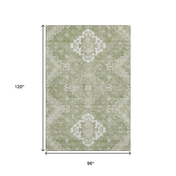 HomeRoots 8' X 10' Artichoke Green Medallion Area Rug - Washable, UV Protected, Stylish & Durable for Homes 667394