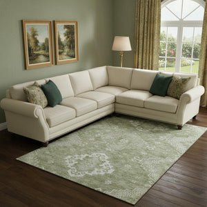 HomeRoots 8' X 10' Artichoke Green Medallion Area Rug - Washable, UV Protected, Stylish & Durable for Homes 667394