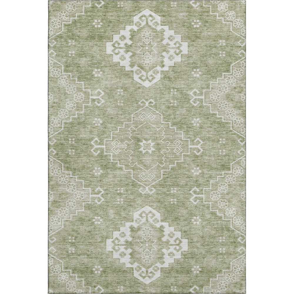HomeRoots 8' X 10' Artichoke Green Medallion Area Rug - Washable, UV Protected, Stylish & Durable for Homes 667394