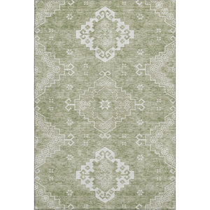 HomeRoots 9' X 12' Artichoke Green Medallion Area Rug - Washable, Stain-Resistant, UV Protected for Homes 667395