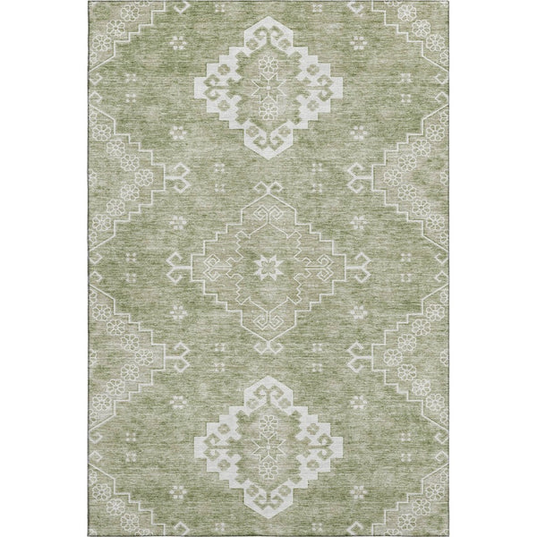 HomeRoots 9' X 12' Artichoke Green Medallion Area Rug - Washable, Stain-Resistant, UV Protected for Homes 667395