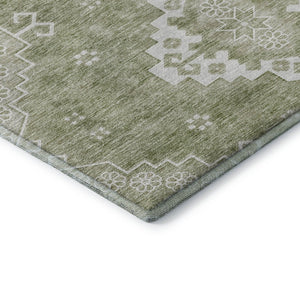 HomeRoots 9' X 12' Artichoke Green Medallion Area Rug - Washable, Stain-Resistant, UV Protected for Homes 667395