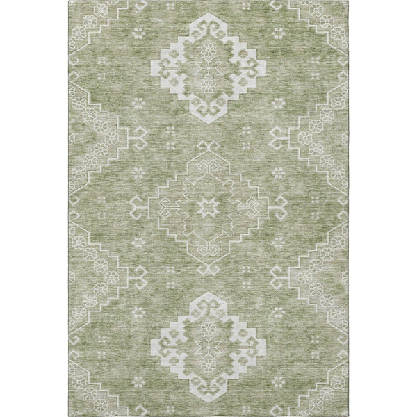 HomeRoots 9' X 12' Artichoke Green Medallion Area Rug - Washable, Stain-Resistant, UV Protected for Homes 667395