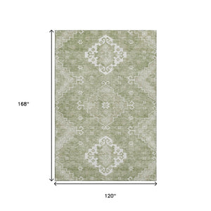 HomeRoots 10' Artichoke Green & Ivory Medallion Washable Area Rug - Stain Resistant, UV Protected & Stylish 667396