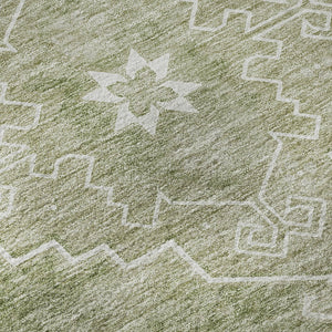 HomeRoots 10' Artichoke Green & Ivory Medallion Washable Area Rug - Stain Resistant, UV Protected & Stylish 667396