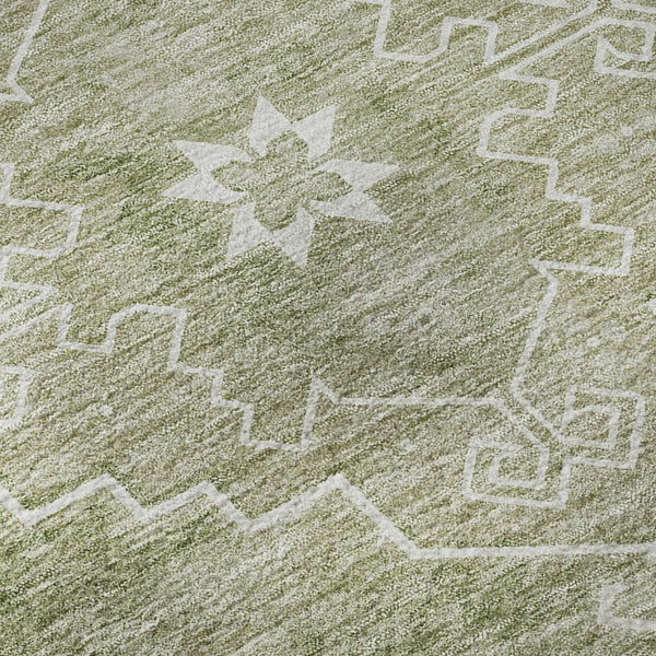 HomeRoots 10' Artichoke Green & Ivory Medallion Washable Area Rug - Stain Resistant, UV Protected & Stylish 667396