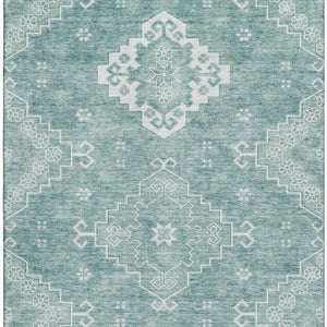 HomeRoots 5' X 8' Aqua & Ivory Medallion Area Rug - Washable, UV Protected, Durable & Stylish for Every Home 667398