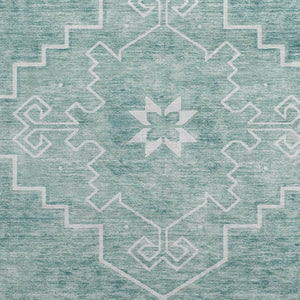 HomeRoots 8' Aqua and Ivory Medallion Washable Round Rug – Stylish, Durable, UV Protected for High Traffic Spaces 667399