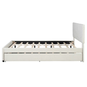 English Elm Queen Linen Upholstered Platform Bed with Brick Textured Headboard and Pull Out Trundle SF000004AAA-1