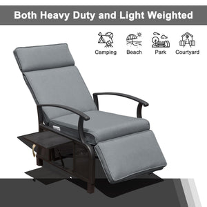 English Elm Adjustable Patio Recliner Chair with Flip Side Table, Ergonomic Cushions, Heavy-Duty Steel, 350lb Support Gray W1859P196387