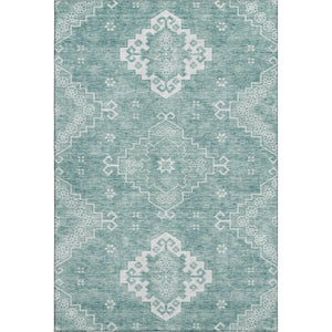 HomeRoots 8' X 10' Aqua and Ivory Medallion Area Rug – Washable, Stain Resistant, UV Protected for High Traffic Areas 667400