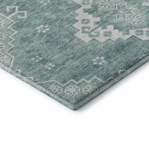 HomeRoots 8' X 10' Aqua and Ivory Medallion Area Rug – Washable, Stain Resistant, UV Protected for High Traffic Areas 667400