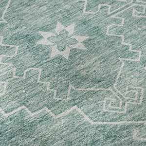 HomeRoots 8' X 10' Aqua and Ivory Medallion Area Rug – Washable, Stain Resistant, UV Protected for High Traffic Areas 667400