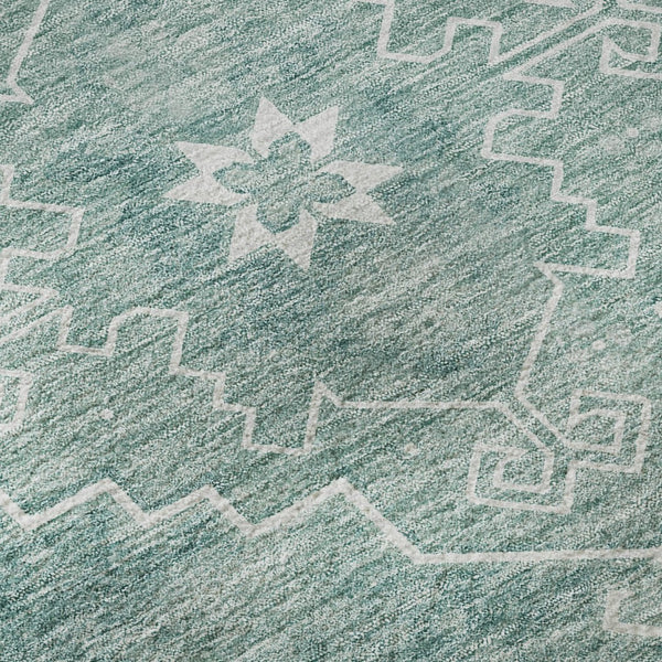 HomeRoots 8' X 10' Aqua and Ivory Medallion Area Rug – Washable, Stain Resistant, UV Protected for High Traffic Areas 667400