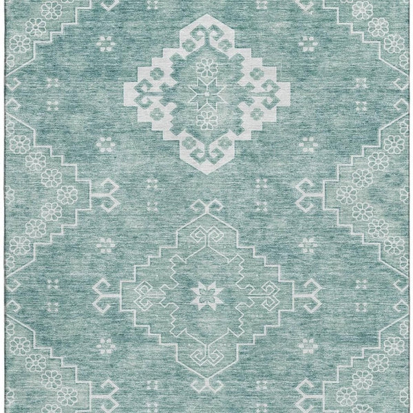 HomeRoots 9' X 12' Aqua Medallion Washable Area Rug - Stylish, Stain-Resistant, UV Protected for Busy Homes! 667401