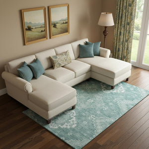 HomeRoots 10' X 14' Aqua Medallion Washable Area Rug – Durable, UV-Protected, Family-Friendly Design for Homes! 667402