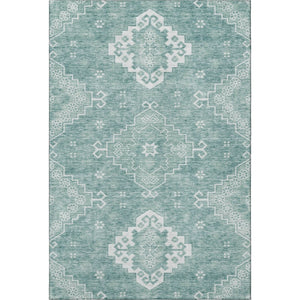 HomeRoots 10' X 14' Aqua Medallion Washable Area Rug – Durable, UV-Protected, Family-Friendly Design for Homes! 667402