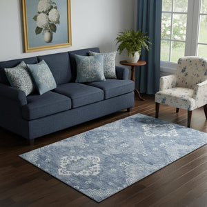 HomeRoots 5' X 8' Blue and Ivory Medallion Area Rug – Stylish, Washable, UV-Protected for Everyday Living Spaces 667404