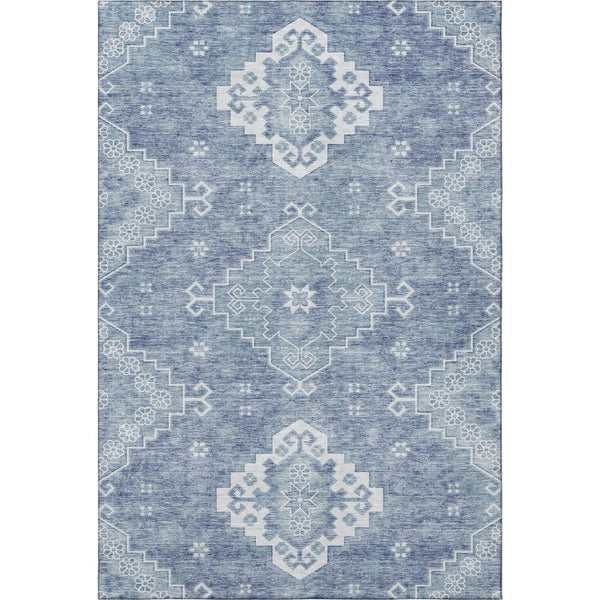 HomeRoots 5' X 8' Blue and Ivory Medallion Area Rug – Stylish, Washable, UV-Protected for Everyday Living Spaces 667404