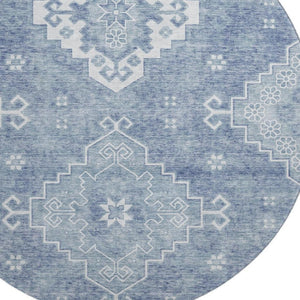HomeRoots 8' Blue And Ivory Medallion Round Rug - Washable, UV-Protected, Stain-Resistant for Busy Homes 667405