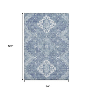 HomeRoots 8' X 10' Beautiful Blue & Ivory Medallion Area Rug - Washable, UV-Protected, Stain-Resistant Charm! 667406