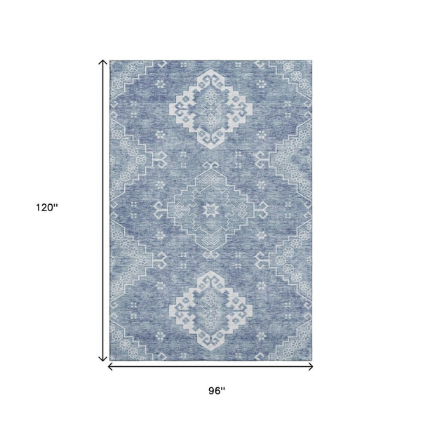 HomeRoots 8' X 10' Beautiful Blue & Ivory Medallion Area Rug - Washable, UV-Protected, Stain-Resistant Charm! 667406