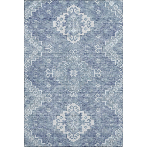 HomeRoots 8' X 10' Beautiful Blue & Ivory Medallion Area Rug - Washable, UV-Protected, Stain-Resistant Charm! 667406