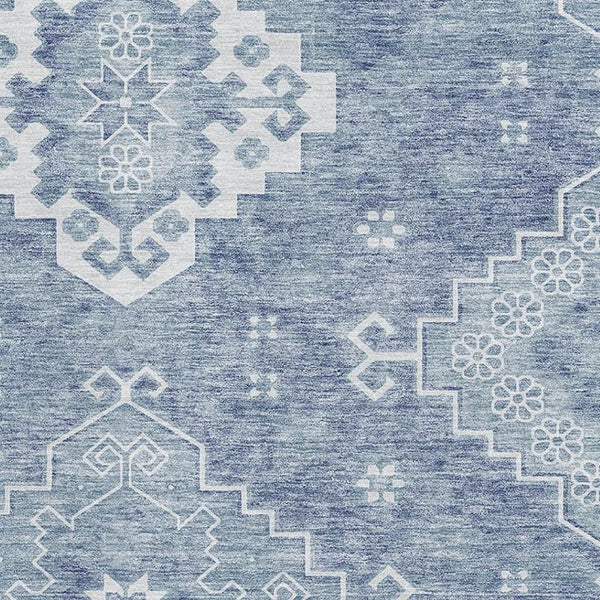 HomeRoots 8' X 10' Beautiful Blue & Ivory Medallion Area Rug - Washable, UV-Protected, Stain-Resistant Charm! 667406