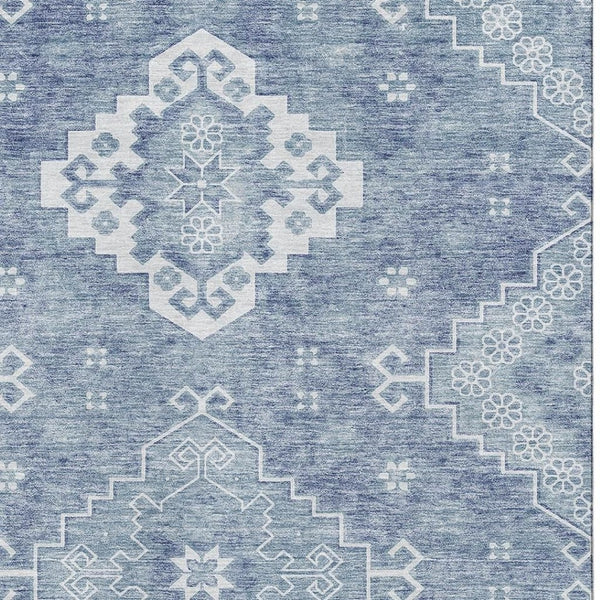 HomeRoots 8' X 10' Beautiful Blue & Ivory Medallion Area Rug - Washable, UV-Protected, Stain-Resistant Charm! 667406