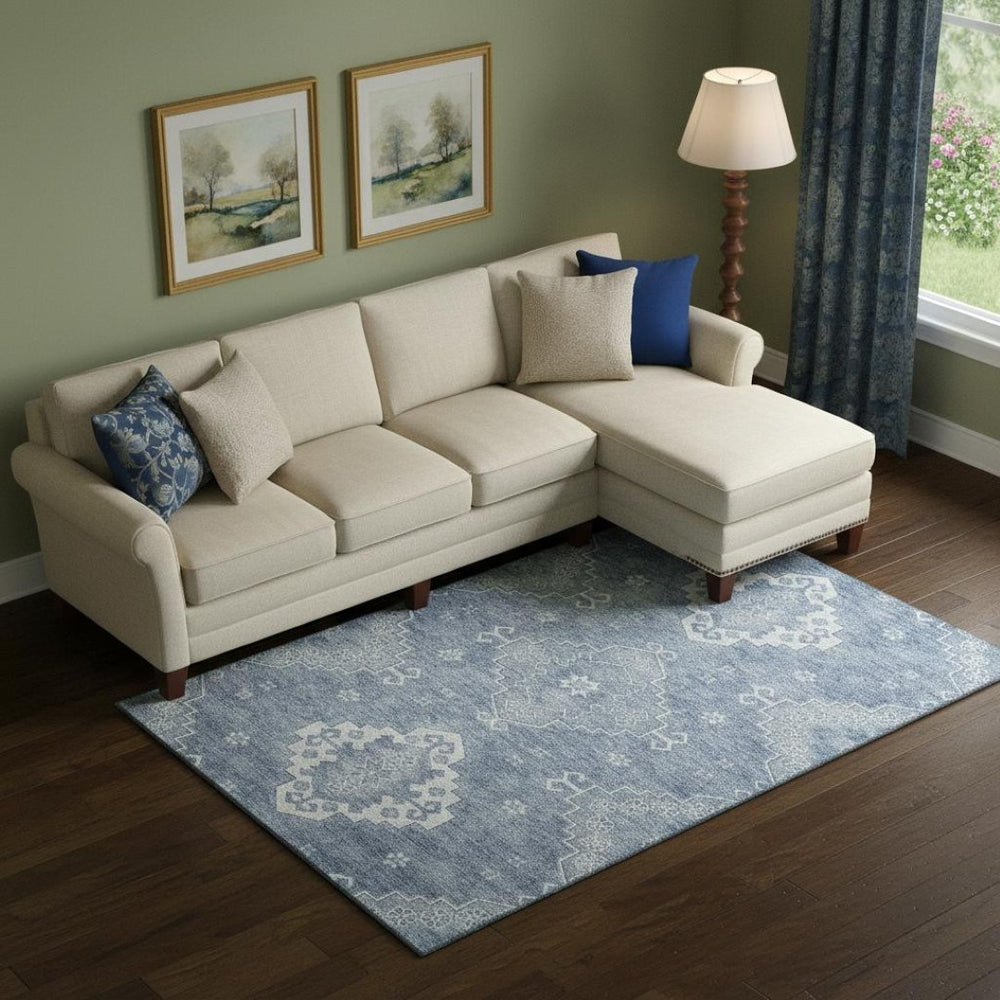 HomeRoots 9' X 12' Blue Medallion Washable Area Rug with UV Protection, Stain Resistance for Busy Homes 667407