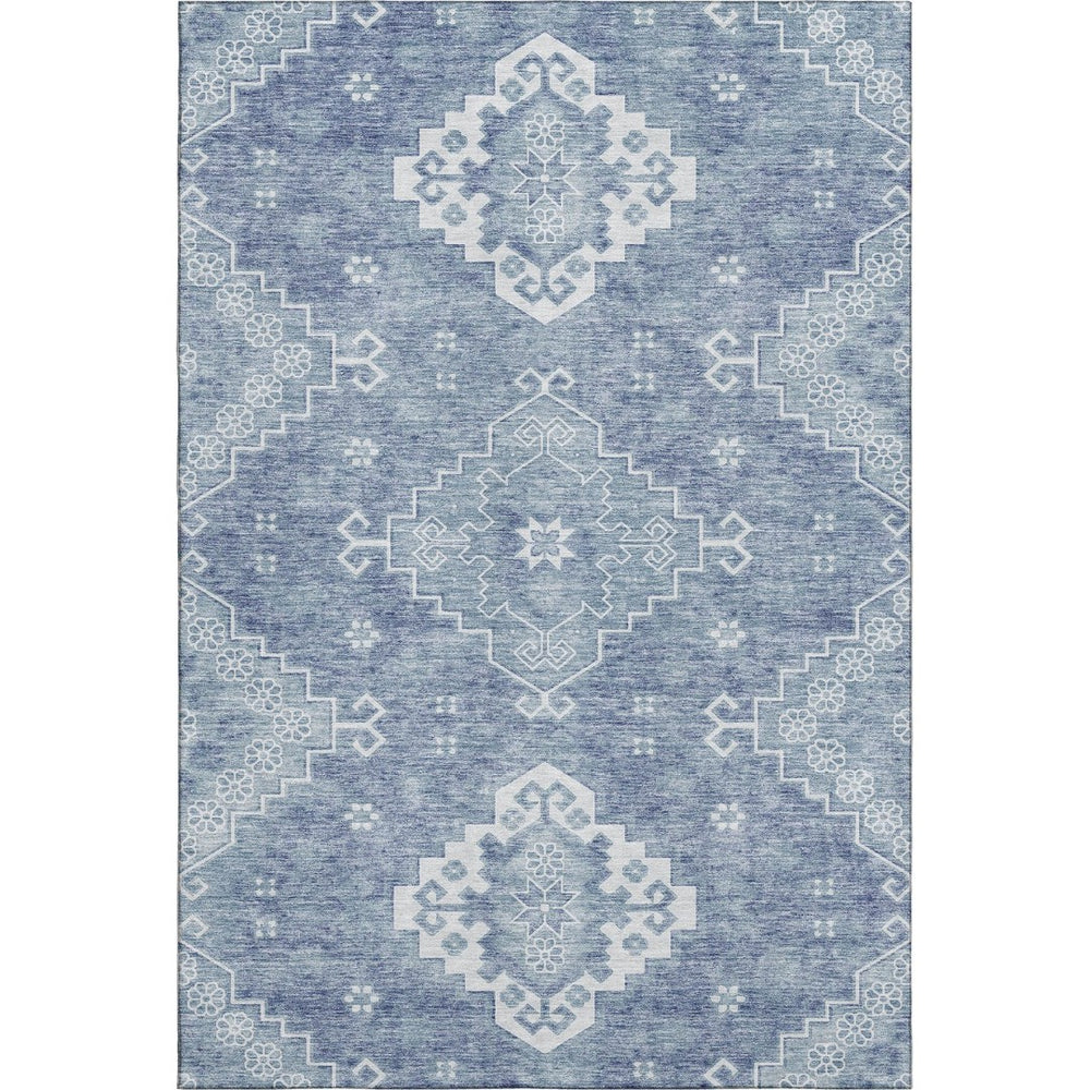 HomeRoots 9' X 12' Blue Medallion Washable Area Rug with UV Protection, Stain Resistance for Busy Homes 667407