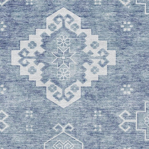 HomeRoots 10' X 14' Elegant Blue & Ivory Medallion Washable Area Rug - UV Protected, Stain Resistant Design 667408