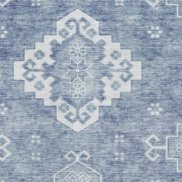 HomeRoots 10' X 14' Elegant Blue & Ivory Medallion Washable Area Rug - UV Protected, Stain Resistant Design 667408