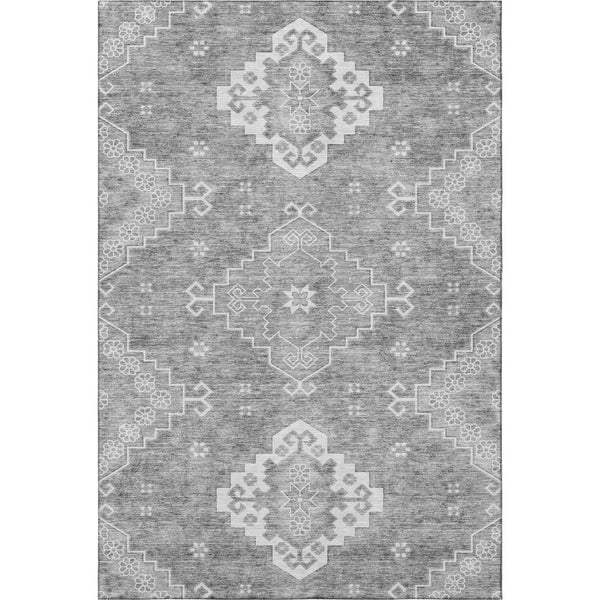 HomeRoots 5' X 8' Gray And Ivory Medallion Area Rug - Washable, UV-Protected, Durable, Kid & Pet Friendly 667410