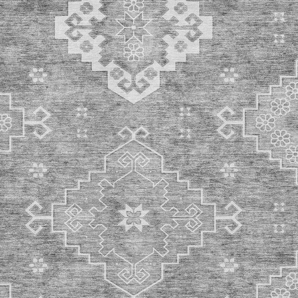 HomeRoots 8' X 10' Gray Medallion Area Rug - Washable, Stain-Resistant, UV Protected for Homes with Kids & Pets 667412