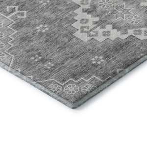 HomeRoots 9' X 12' Gray and Ivory Medallion Area Rug - Washable, Stain-Resistant, UV-Protected for Busy Homes 667413
