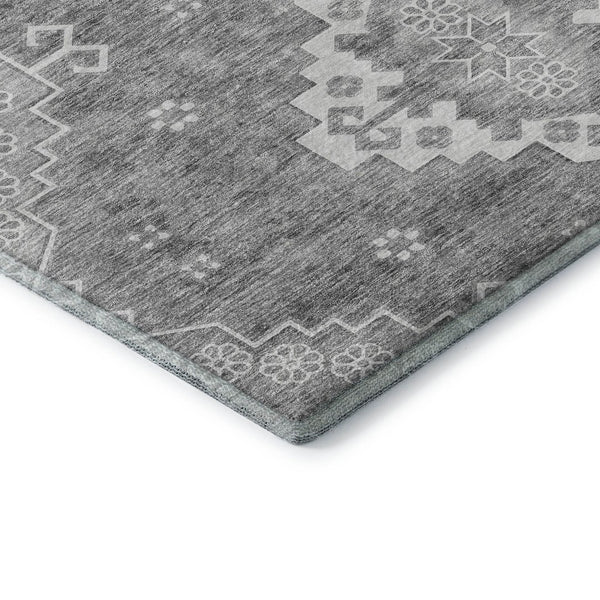 HomeRoots 9' X 12' Gray and Ivory Medallion Area Rug - Washable, Stain-Resistant, UV-Protected for Busy Homes 667413