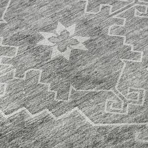 HomeRoots 9' X 12' Gray and Ivory Medallion Area Rug - Washable, Stain-Resistant, UV-Protected for Busy Homes 667413