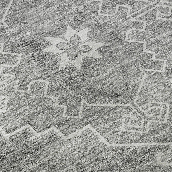 HomeRoots 9' X 12' Gray and Ivory Medallion Area Rug - Washable, Stain-Resistant, UV-Protected for Busy Homes 667413